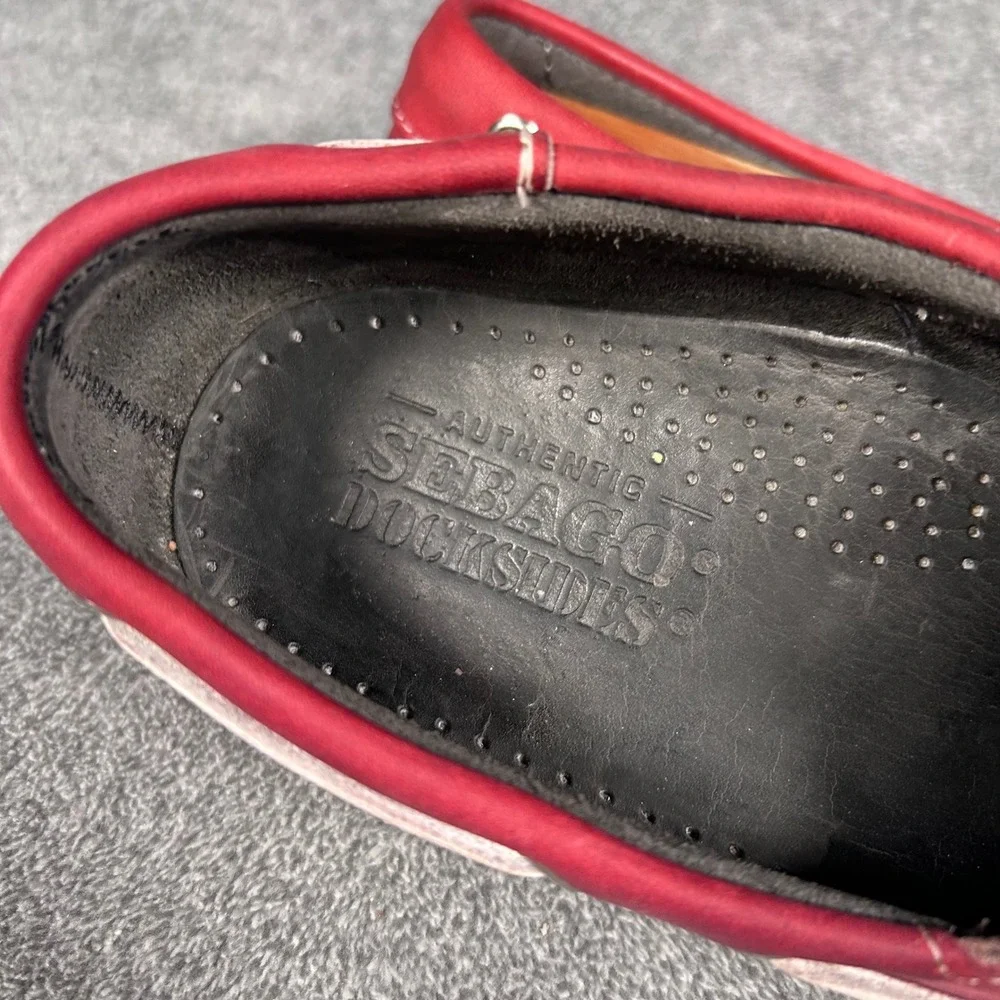 Sebago Docksides Boat Shoes Mens 8 M Navy Blue Red Leather 72975